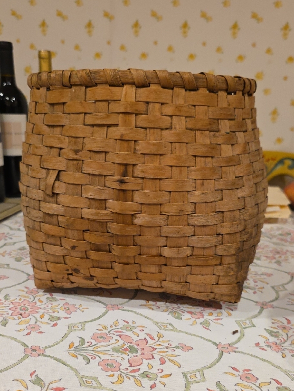 American primitive ash splint  gathering basket with a natural wood patina